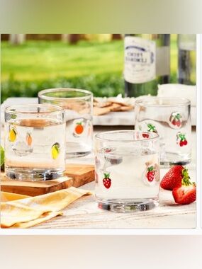 Fruit-Embellished Clear Glass Tumbler - Set of 4